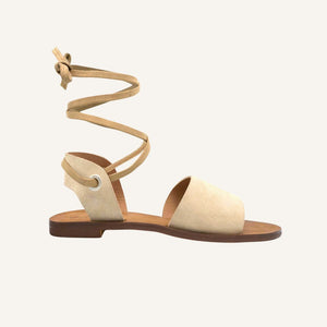 Acapulco beige vegan lace up sandals for women with ankle wrap straps, sustainable summer footwear