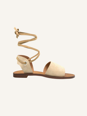 Acapulco beige vegan lace up sandals for women with ankle wrap straps, sustainable summer footwear