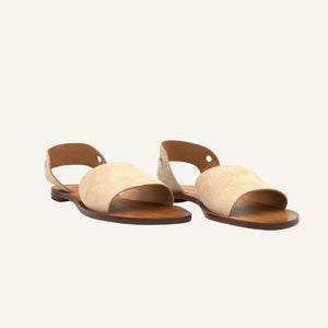 Acapulco beige vegan sandals for women shown as a pair, minimalist sustainable summer footwear