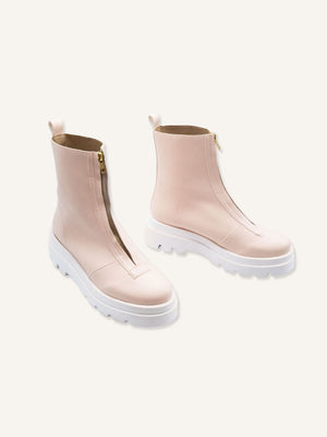 Bogota rose vegan boots for women shown as a pair with chunky sole and minimalist design