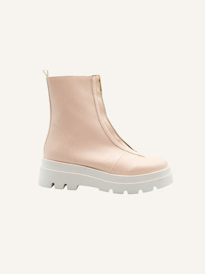 Bogota rose vegan boots for women in side view with chunky sole and minimalist design