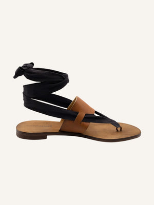 Cabo vegan lace up sandals with black ribbons for women, minimalist sustainable summer footwear